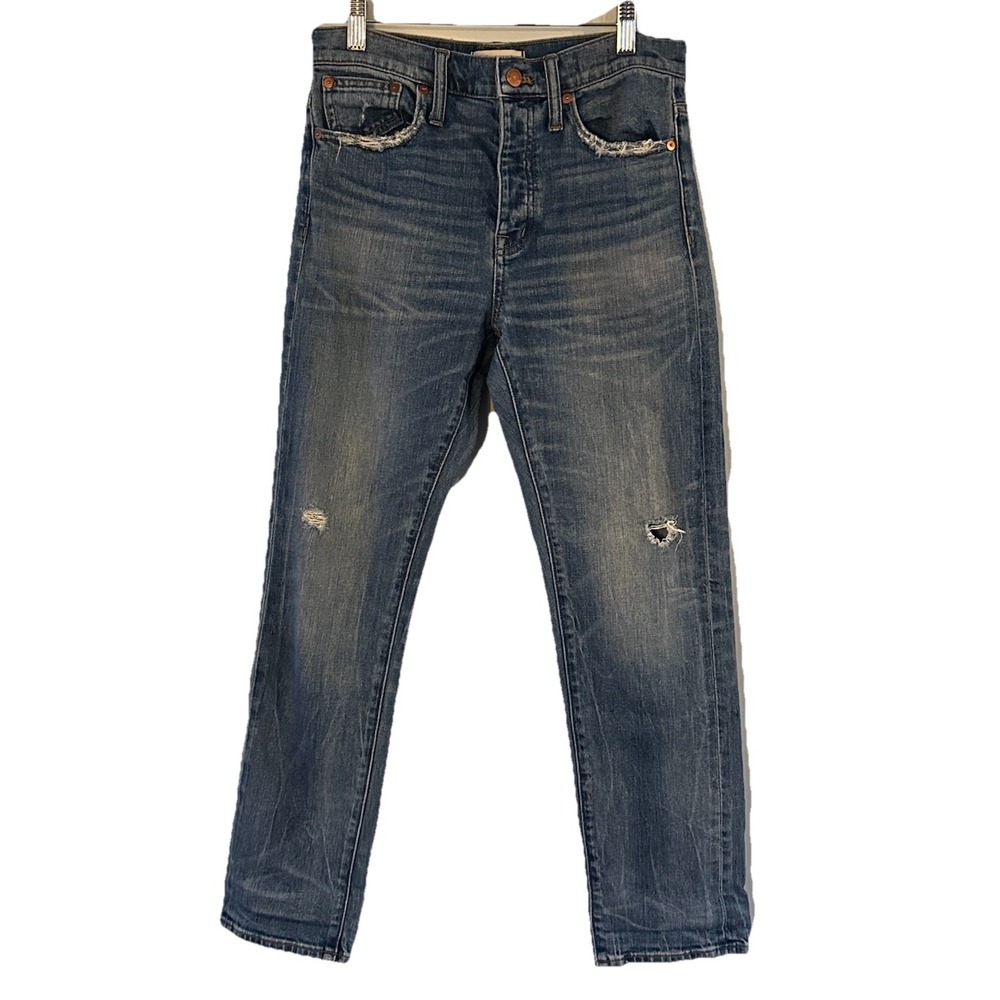 Madewell Womens‎ Cruiser Straight Jeans Distressed Medium Wash Denim